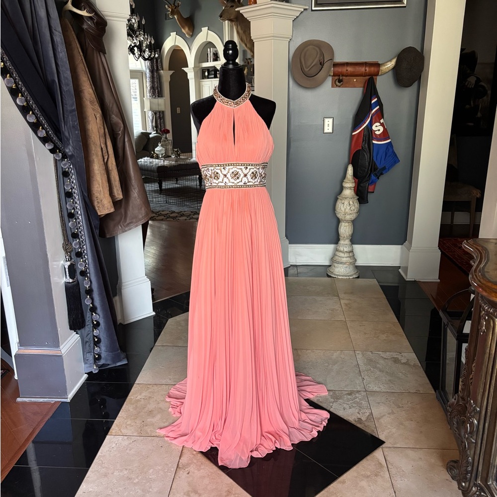 Sherri Hill Coral Embellished Maxi Dress size 4